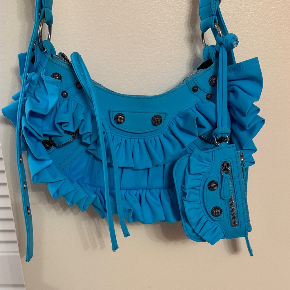 Balenciaga Turquoise Ruffle Shoulder Bag